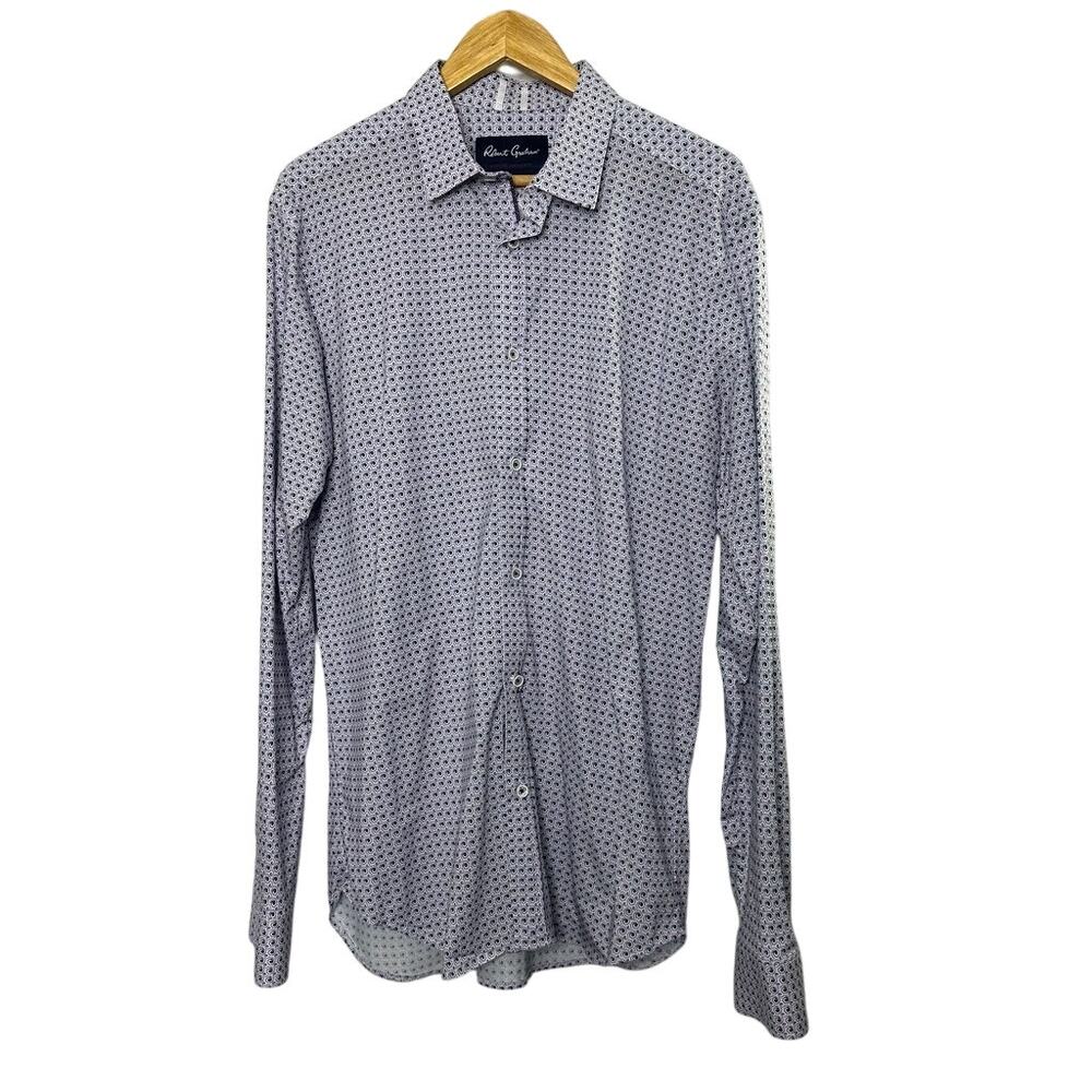 Robert Graham Purple & White Scroll Pattern Tailored Fit Button Up Shirt Men's L
